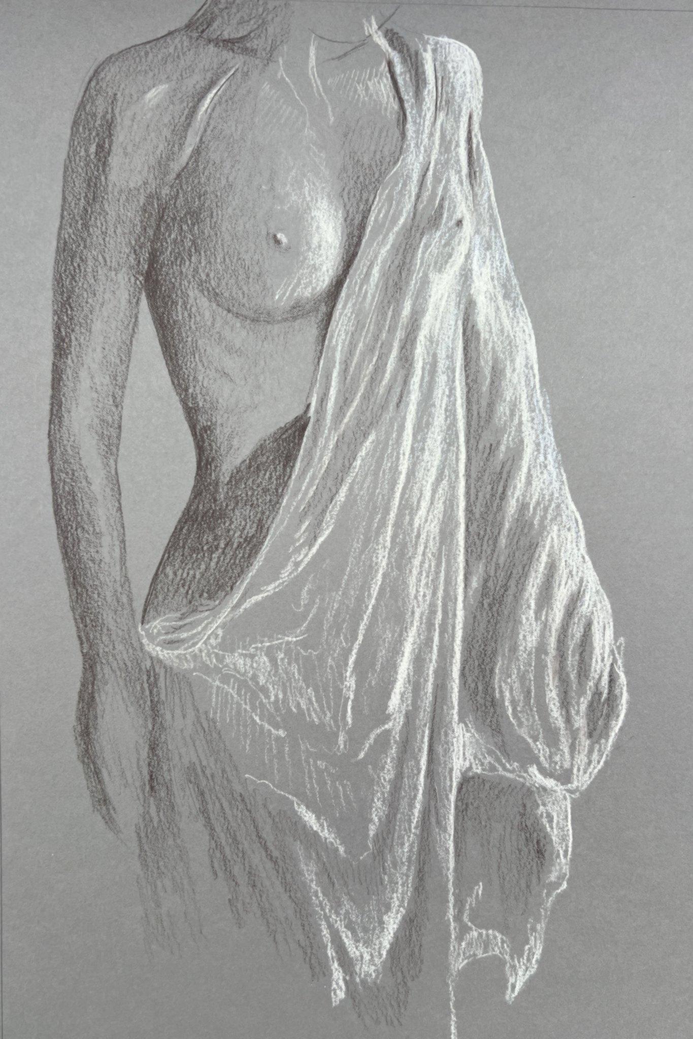 Torse drapé, étude — Pastel sur papier, 39 × 26 cm — par Joseph E. Sherriff